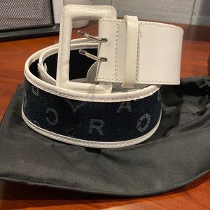 Roccobarocco white leather and denim belt size 42 inch